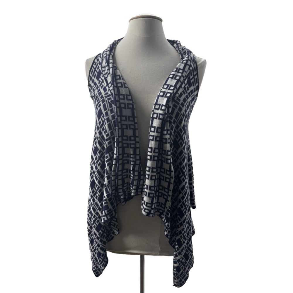 Women's Copper Ke Navy White Geometric Sleeveless Cardigan Vest S